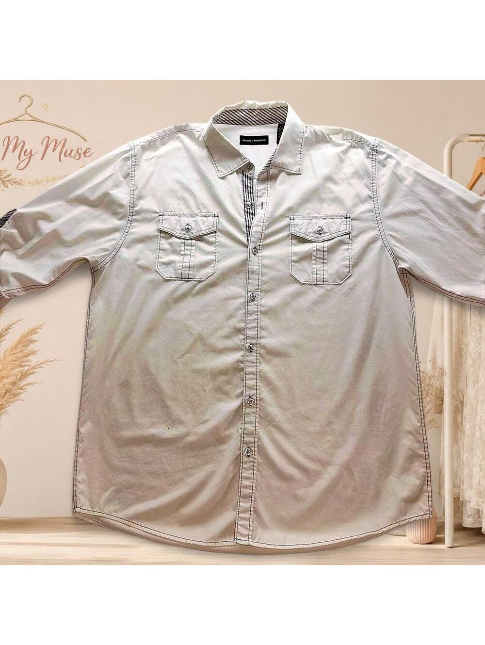 Michael Brandon Men's White and Cream Shirt